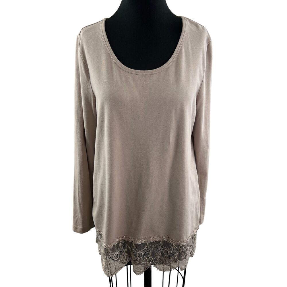 Soft Surroundings Lace Hem Tunic Beige Cotton Blend Scoop Neckline Size L Large